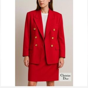 Christian Dior Red Blazer & Skirt Suit 100%
Pure Wool Women's Sz 6 Vtg Old Money